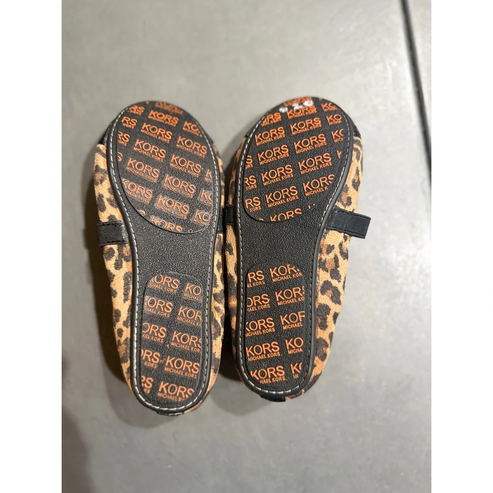 Michael Kors Girls Leopard Print Mary Jane Ballet Flats Black Cap Toe Size 12